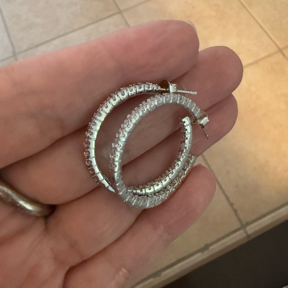 Silver/ cubic zirconia Hoop Earrings